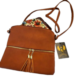 Calista Rich Medium Brown Faux Leather Crossbody Bag, NEW